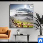 Spannbild Holztreppe Auf Berg Mit Wolken Quadrat Produktvorschau mit dem Bild Holztreppe auf Berg mit Wolken im Format Quadrat.