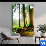 Spannbild Idyllischer Wald Bei Sonnenaufgang Hochformat Produktvorschau mit dem Bild Idyllischer Wald bei Sonnenaufgang im Format Hochformat.
