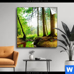 Spannbild Idyllischer Wald Bei Sonnenaufgang Quadrat Produktvorschau mit dem Bild Idyllischer Wald bei Sonnenaufgang im Format Quadrat.