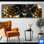 Spannbild Junger Hirsch Und Goldblumen Panorama Produktvorschau mit dem Bild Junger Hirsch und Goldblumen im Format Panorama.