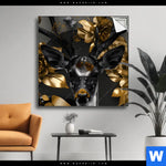 Spannbild Junger Hirsch Und Goldblumen Quadrat Produktvorschau mit dem Bild Junger Hirsch und Goldblumen im Format Quadrat.