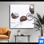 Spannbild Kokosnuesse Mit Wasserspritzer Quadrat Produktvorschau mit dem Bild Kokosnüsse mit Wasserspritzer im Format Quadrat.