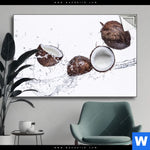 Spannbild Kokosnuesse Mit Wasserspritzer Querformat Produktvorschau mit dem Bild Kokosnüsse mit Wasserspritzer im Format Querformat.