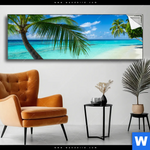Spannbild Kokospalme Am Strand Panorama Produktvorschau mit dem Bild Kokospalme am Strand im Format Panorama.