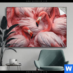 Spannbild Kuschelnde Flamingos Querformat Produktvorschau mit dem Bild Kuschelnde Flamingos im Format Querformat.