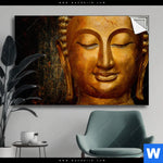 Spannbild Laechelnder Buddha In Gold Querformat Produktvorschau mit dem Bild Lächelnder Buddha in Gold im Format Querformat.