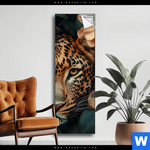 Spannbild Leopard Im Bluetenmeer Schmal Produktvorschau mit dem Bild Leopard im Blütenmeer im Format Schmal.