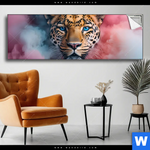 Spannbild Leopard Im Farbnebel Panorama Produktvorschau mit dem Bild Leopard im Farbnebel im Format Panorama.