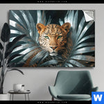 Spannbild Leopard Zwischen Blaettern Querformat Produktvorschau mit dem Bild Leopard zwischen Blättern im Format Querformat.