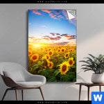 Spannbild Leuchtend Gelbe Sonnenblumen Am Abend Hochformat Produktvorschau mit dem Bild Leuchtend gelbe Sonnenblumen am Abend im Format Hochformat.