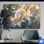 Spannbild Lilien Im Morgenlicht Querformat Produktvorschau mit dem Bild Lilien im Morgenlicht im Format Querformat.