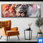 Spannbild Loewe Im Farbensturm Panorama Produktvorschau mit dem Bild Löwe im Farbensturm im Format Panorama.