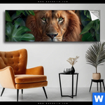 Spannbild Loewe Im Gruenen Regenwald Panorama Produktvorschau mit dem Bild Löwe im grünen Regenwald im Format Panorama.