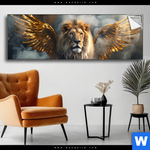 Spannbild Loewe Mit Goldenen Fluegeln Panorama Produktvorschau mit dem Bild Löwe mit goldenen Flügeln im Format Panorama.