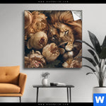 Spannbild Loewe Schlaeft In Blueten Quadrat Produktvorschau mit dem Bild Löwe schläft in Blüten im Format Quadrat.