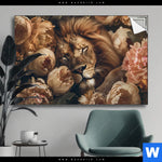 Spannbild Loewe Schlaeft In Blueten Querformat Produktvorschau mit dem Bild Löwe schläft in Blüten im Format Querformat.