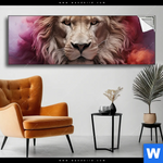 Spannbild Loewengesicht In Buntem Rauch Panorama Produktvorschau mit dem Bild Löwengesicht in buntem Rauch im Format Panorama.