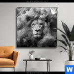 Spannbild Loewengesicht In Rauch Quadrat Produktvorschau mit dem Bild Löwengesicht in Rauch im Format Quadrat.