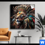 Spannbild Loewenkopf Mit Bunten Federn Quadrat Produktvorschau mit dem Bild Löwenkopf mit bunten Federn im Format Quadrat.