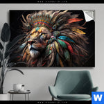 Spannbild Loewenkopf Mit Bunten Federn Querformat Produktvorschau mit dem Bild Löwenkopf mit bunten Federn im Format Querformat.