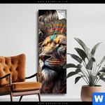 Spannbild Loewenkopf Mit Bunten Federn Schmal Produktvorschau mit dem Bild Löwenkopf mit bunten Federn im Format Schmal.