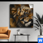Spannbild Loewenportrait Kraft Und Eleganz Quadrat Produktvorschau mit dem Bild Löwenportrait: Kraft und Eleganz im Format Quadrat.
