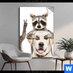 Spannbild Lustige Waschbaeren Mit Hund Hochformat Produktvorschau mit dem Bild Lustige Waschbären mit Hund im Format Hochformat.