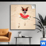 Spannbild Lustiger Hund Am Strand Quadrat Produktvorschau mit dem Bild Lustiger Hund am Strand im Format Quadrat.