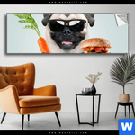 Spannbild Lustiger Hund Mit Burger Panorama Produktvorschau mit dem Bild Lustiger Hund mit Burger im Format Panorama.