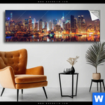 Spannbild Manhattan Bei Nacht Panorama Produktvorschau mit dem Bild Manhattan bei Nacht im Format Panorama.