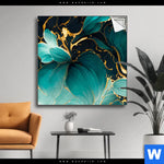 Spannbild Marmor Blueten In Tuerkis Gold Quadrat Produktvorschau mit dem Bild Marmor Blüten in türkis & gold im Format Quadrat.