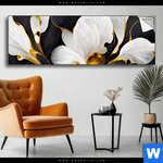Spannbild Marmor Blueten In Weiss Gold Panorama Produktvorschau mit dem Bild Marmor Blüten in weiß & gold im Format Panorama.