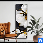Spannbild Marmor Blueten In Weiss Gold Schmal Produktvorschau mit dem Bild Marmor Blüten in weiß & gold im Format Schmal.