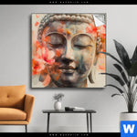 Spannbild Meditativer Buddha In Blumen Quadrat Produktvorschau mit dem Bild Meditativer Buddha in Blumen im Format Quadrat.