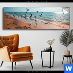 Spannbild Moewen Am Strand Panorama Produktvorschau mit dem Bild Möwen am Strand im Format Panorama.