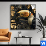 Spannbild Monstera Und Tukan Gold Quadrat Produktvorschau mit dem Bild Monstera und Tukan Gold im Format Quadrat.