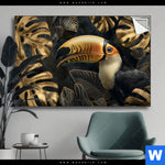 Spannbild Monstera Und Tukan Gold Querformat Produktvorschau mit dem Bild Monstera und Tukan Gold im Format Querformat.
