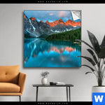 Spannbild Moraenensee Sonnenaufgang Quadrat Produktvorschau mit dem Bild Moränensee Sonnenaufgang im Format Quadrat.