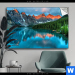 Spannbild Moraenensee Sonnenaufgang Querformat Produktvorschau mit dem Bild Moränensee Sonnenaufgang im Format Querformat.