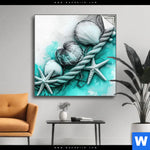 Spannbild Muscheln Meereszauber In Tuerkis Quadrat Produktvorschau mit dem Bild Muscheln-Meereszauber in Türkis im Format Quadrat.