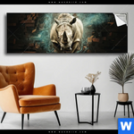 Spannbild Nashorn Zerstoert Wand Panorama Produktvorschau mit dem Bild Nashorn zerstört Wand im Format Panorama.