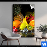 Spannbild Obst In Spritzendem Wasser Hochformat Produktvorschau mit dem Bild Obst-in spritzendem Wasser im Format Hochformat.