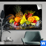 Spannbild Obst In Spritzendem Wasser Querformat Produktvorschau mit dem Bild Obst-in spritzendem Wasser im Format Querformat.