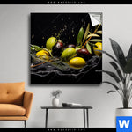 Spannbild Oliven Splash Quadrat Produktvorschau mit dem Bild Oliven Splash im Format Quadrat.