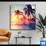 Spannbild Palmen Bei Sonnenuntergang Quadrat Produktvorschau mit dem Bild Palmen bei Sonnenuntergang im Format Quadrat.