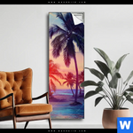 Spannbild Palmen Bei Sonnenuntergang Schmal Produktvorschau mit dem Bild Palmen bei Sonnenuntergang im Format Schmal.