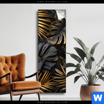 Spannbild Palmenblaetter Schwarz Gold Schmal Produktvorschau mit dem Bild Palmenblätter Schwarz Gold im Format Schmal.