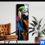 Spannbild Papagei Mit Bunten Farbspritzern Schmal Produktvorschau mit dem Bild Papagei mit bunten Farbspritzern im Format Schmal.