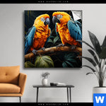 Spannbild Papageien Auf Einem Ast Quadrat Produktvorschau mit dem Bild Papageien auf einem Ast im Format Quadrat.