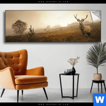 Spannbild Rothirsch Im Nebel Panorama Produktvorschau mit dem Bild Rothirsch im Nebel im Format Panorama.